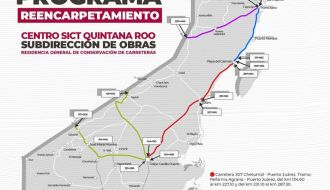 Advierten de trabajos de reencarpetamiento en 7 puntos de la carretera federal de Quintana Roo